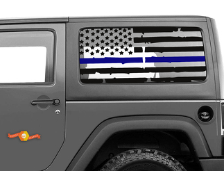 Distressed Blue Line 2 Door Jeep Hardtop Flag Decal USA American Wrangler JK