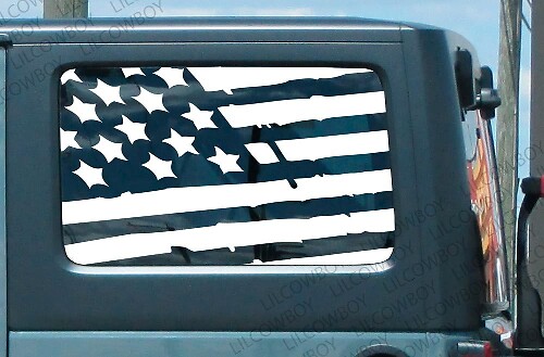 Destroyed USA Flag Hardtop Side Window Vinyl Decal Sticker for Jeep Wrangler