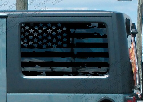 Distressed USA Flag Rear Side Window Vinyl Decal Sticker for Jeep Wrangler