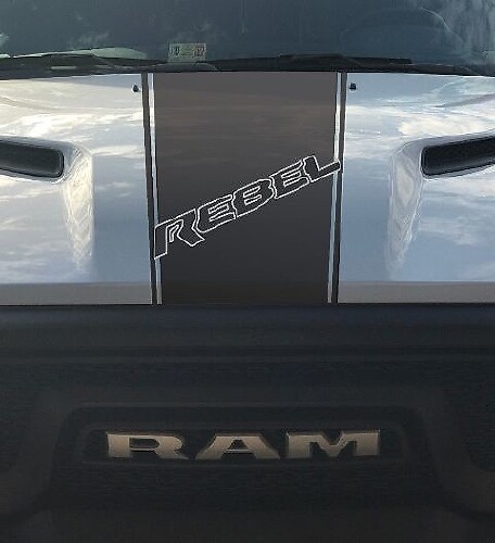 Rebel 5.7L Bonnet Racing Stripe Vinyl Decal Sticker 2 for Dodge Ram (Factory Style)