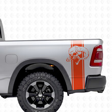 Outline Stripes with Skull Bedside Vinyl Decal Sticker for Dodge Ram 1500_4