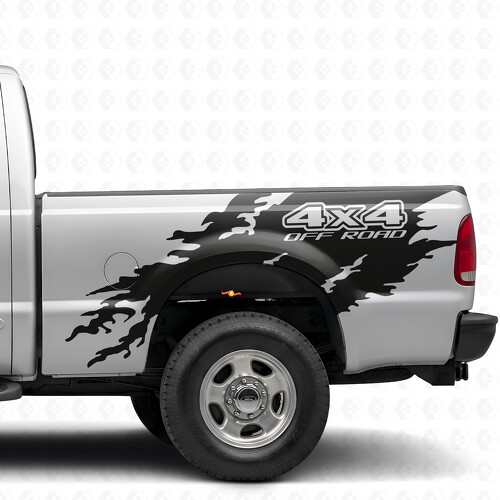 4x4 Off Road Torn Splash Bedside Vinyl Decal Sticker for Ford F-250 1999-2006