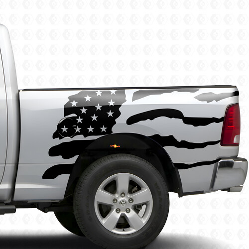 USA Flag in Splash Style Bedside Vinyl Decal Sticker for Dodge Ram 1500_1