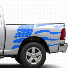 USA Flag in Splash Style Bedside Vinyl Decal Sticker for Dodge Ram 1500_2