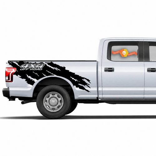 4X4 Off Road Torn Wrap Bedside Vinyl Decal Sticker for Ford F-150 2015-2017