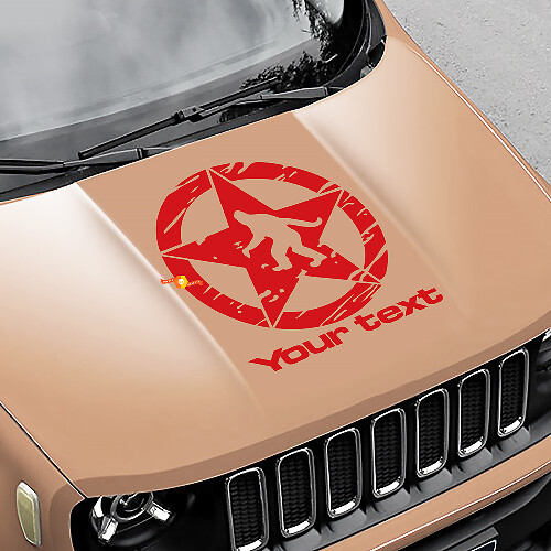 Yeti Sasquatch Army Star Distressed Scratched Bonnet Vinyl Decal Sticker for Jeep Renegade