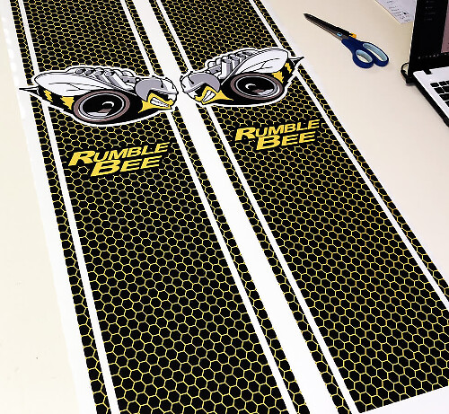 Rumble Bee Honeycomb Bedside Stripes Vinyl Decals Set for Dodge Ram 1500 2500