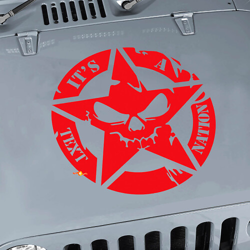 Custom Text Military Star Skull Hood Decal for Jeep Wrangler 