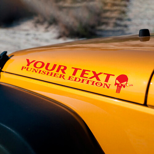Custom Text Punisher Edition Hood Vinyl Decal Set for Jeep Wrangler_1