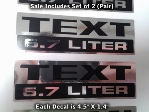 6.7 Liter Custom Text Chrome and Black Decals - Pair for Dodge