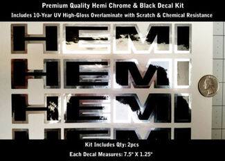 Hemi Truck Hood Scoop Fender Decal Kit 2pcs Chrome & Black 7.5