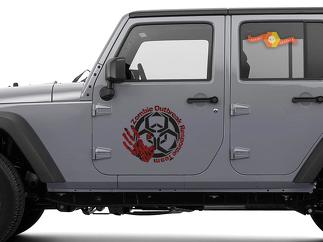 2x Zombie Outbreak Response Team Jeep Hood Door Decal Vehicle Truck Car Vinyl
