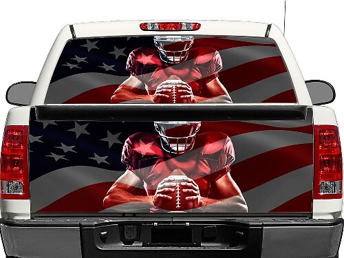 Football Player American Flag Rear Window or Tailgate Decal for Pickup Truck