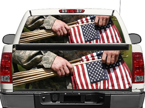 American Flag Military Style Rear Window or Tailgate Decal for Pickup Truck