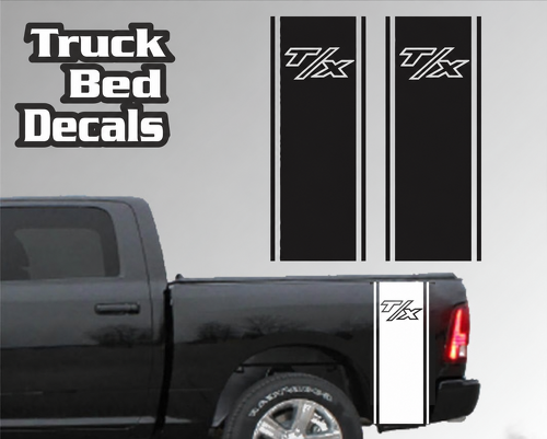 T/X Vertical Twin Pinstripe Pair Bedside Vinyl Decal Sticker for RAM 1500 2023