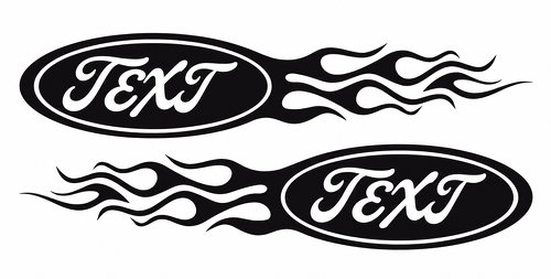 Custom Text Oval Flame Style Vinyl Decal Stickers - Pair