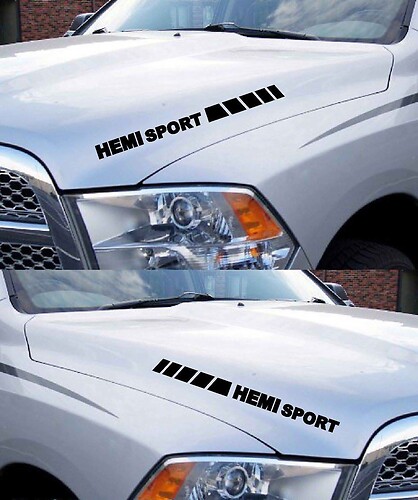 Dodge Ram Hemi Sport 1500 2500 Hood Vinyl Stickers Decals Racing Stripes Mopar Rebel RT
