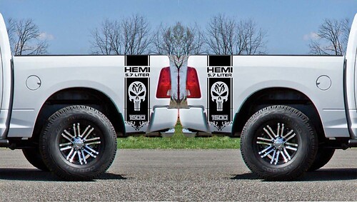 Hemi Punisher Skull Stripes Bedside Vinyl Decal Sticker for Dodge Ram 1500