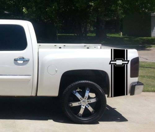 Custom Truck Chevrolet Logo Bow Tie Bed Stripe Sticker Decal Set of 2 for Chevy Pickup