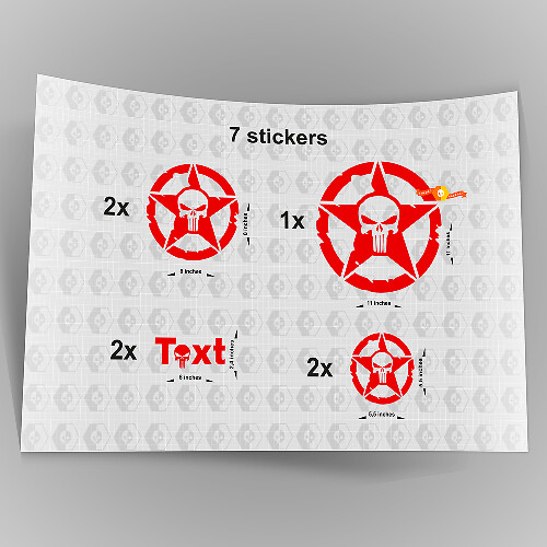 7x Jeep Punisher STAR Decal stickers hood door fender TJ JK CJ YJ JL rubicon