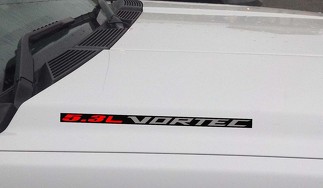 5.3L Vortec Hood Vinyl Decal Sticker: Chevrolet Silverado GMC Sierra (Block) Black background