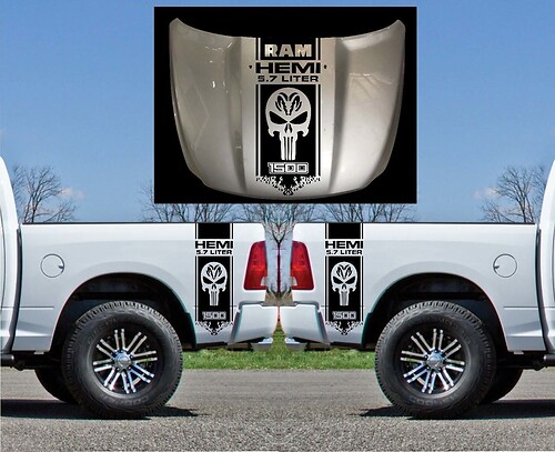 Branded Stripes Hood Bedside Vinyl Decal Sticker for RAM 1500