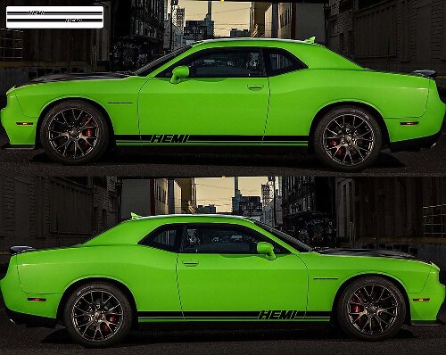 Hemi Logo Dual Strypes Side Vinyl Decal Sticker for Dodge Challenger 2009-2018
