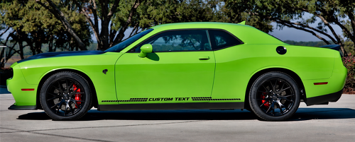 CUSTOM TEXT Block Stepped Stripe Pair Rocker Panel Vinyl Decal Sticker for Dodge Challenger 2008-2018