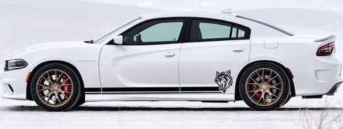 Custom Cat Head Twin Line Stripe Pair Rocker Panel Vinyl Decal Sticker for Dodge Charger 2011-2018