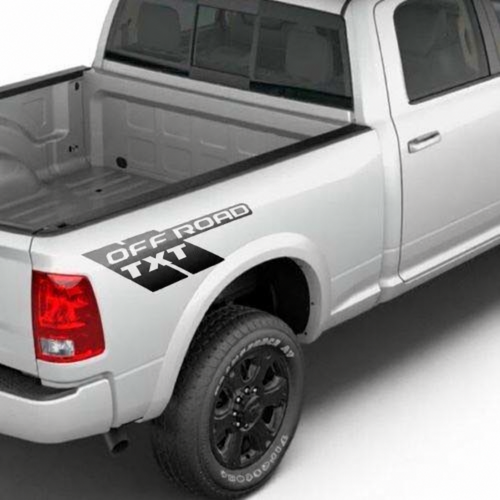 OFF ROAD TXT Twin Slash Pair Bedside Vinyl Decal Sticker for RAM 1500 4th Gen (DS) Rebel 2008-2024