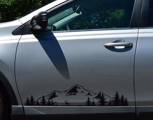 Mountains and Forest Style Side Vinyl Decal Sticker for Cars Campers Trailers Lorries