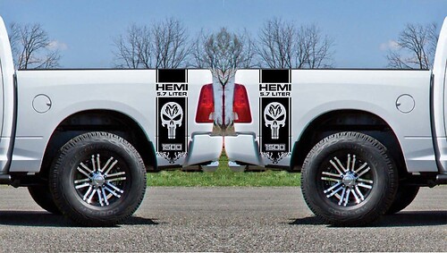2x Dodge Hemi 5.7 liter Ram 1500 Bed side  Vinyl Stickers Decals graphics rally stripe
