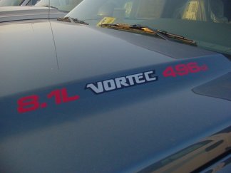 8.1L Vortec 496ci three colored Hood Decals : Fits Chevrolet Silverado GMC Sierra Avalanche Trucks