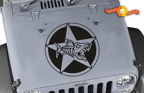 Oscar Mike Fish Skeleton Military Star Hood Decal for Jeep Wrangler 
