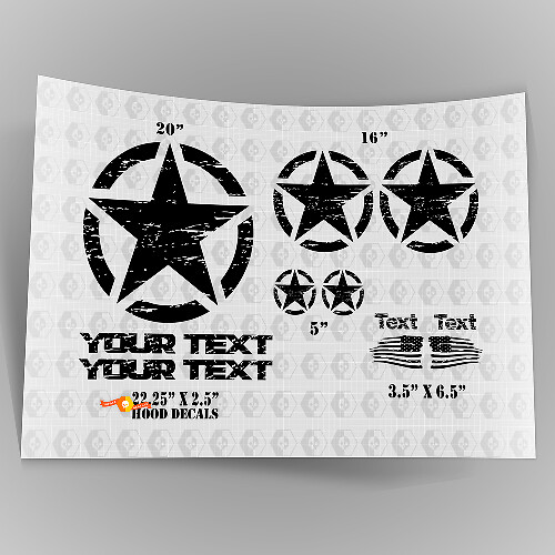 Oscar Mike Style Military Distressed Star US Decal Kit Bonnet Stickers Decals for Jeep Wrangler