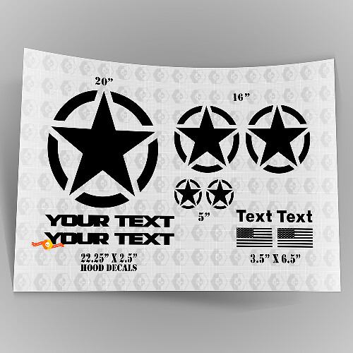 Oscar Mike OM Style Military Star Decal Kit with Bonnet Stickers Decals for Jeep Wrangler
