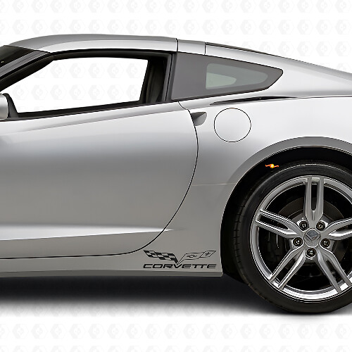 Corvette Flag Logo Rocker Panel Vinyl Decal Kit for Chevy Corvette Z06 C6-7 2005-18