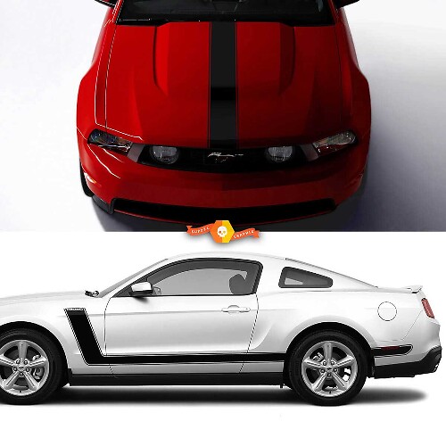 Racing Style Hood and Side Stripes Vinyl Decal Kit for Musclecar Mustang 2005-2024