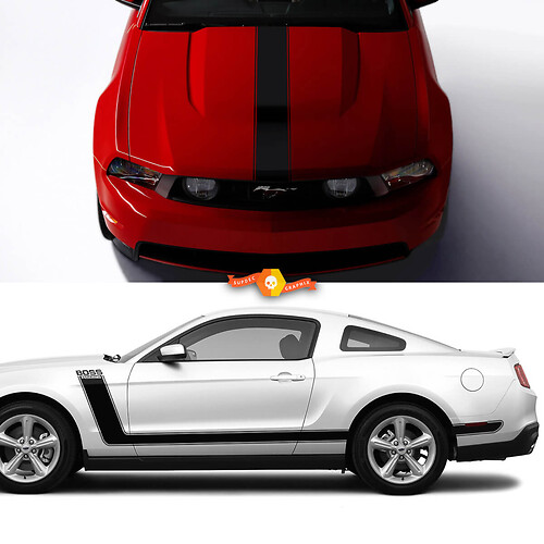 Boss Racing 302 Hood and Side Stripes Stickers Decals Kit for Ford Mustang
