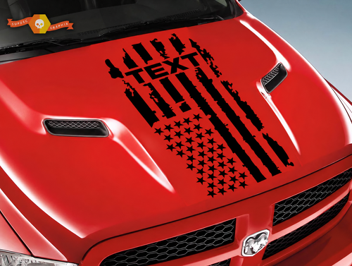 TEXT Distressed USA Flag Hood Vinyl Decal Sticker for Dodge Ram 1500