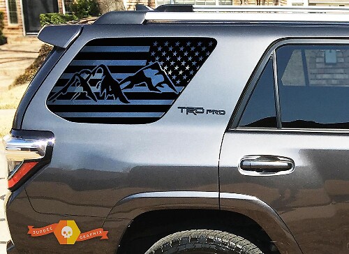 TRD Mountain USA Flag Rear Side Window Vinyl Decals Kit for Toyota 4Runner 2010-2018
