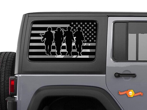 4 Soldiers USA Flag Windshield Vinyl Decal Sticker for Jeep Wrangler