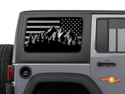 Jeep Wrangler USA Flag Mountain Scene Windshield  Decal JKU JLU 4Dr 2007-2019 Rubicon Stickers
