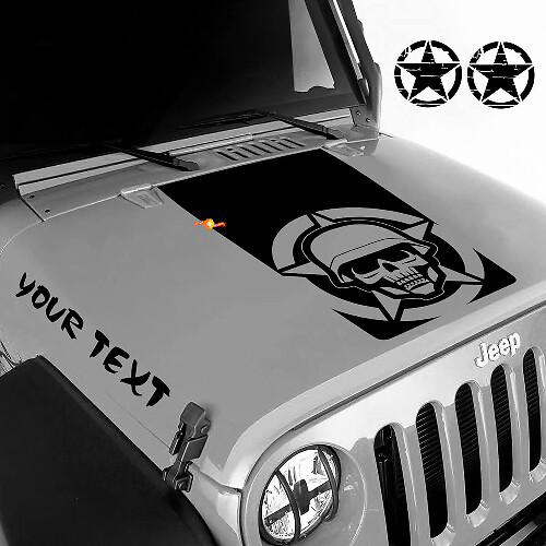 Military Skull and Custom Lettering Hood Vinyl Decal Set for Jeep Wrangler