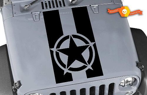 Blackout Military Star Hood Vinyl Sticker Decal Graphic for Jeep Wrangler