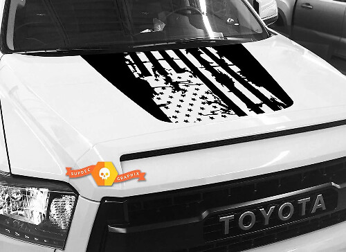 Distressed Style USA Flag Hood Vinyl Decal for Toyota Tundra 2014-2018