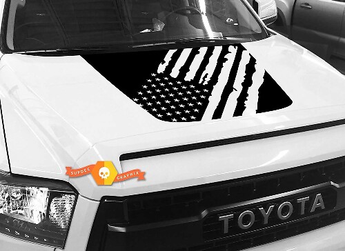 USA Flag Destroyed Hood Decal for Toyota Tundra 2014-2018