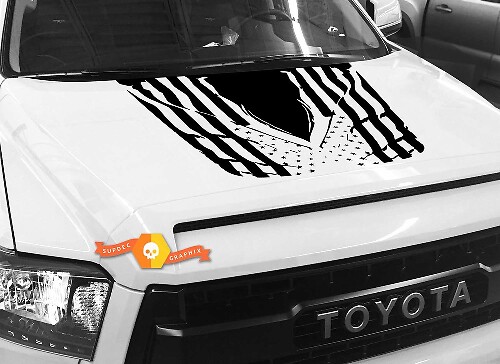 Mirrored Distressed USA Flag Hood Vinyl Decal for Toyota Tundra 2014-2018
