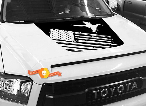 Hood USA Distressed Flag Duck graphics Sticker Decal for TOYOTA TUNDRA 2014 2015 2016 2017 2018 #19
