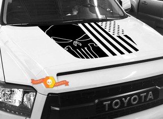 Hood USA Distressed Punisher Flag graphics decal for TOYOTA TUNDRA 2014 2015 2016 2017 2018 #30
